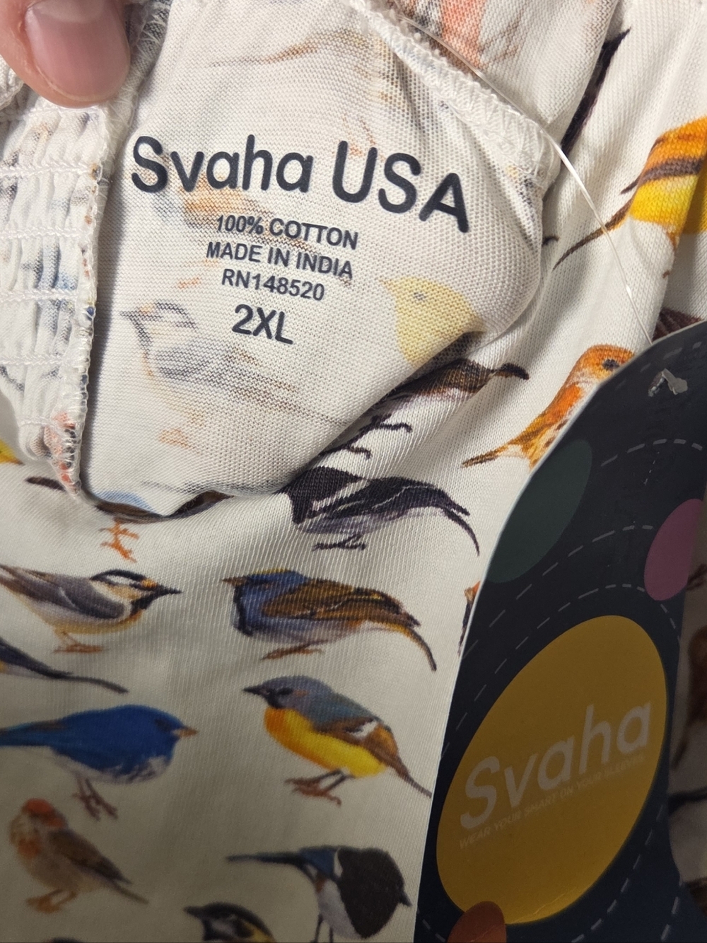 NWT Svaha USA Cotton Jersey Knit Stretch Dress Ruffle Hem Bird Watcher XXL / 2X - Picture 4 of 8